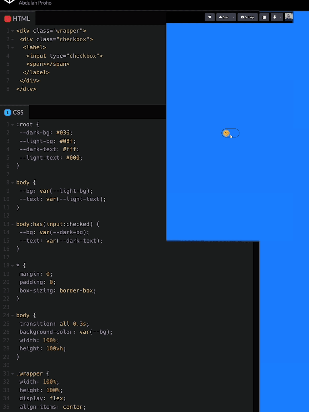 Create CSS Only theme switch and Checkbox toggle element
