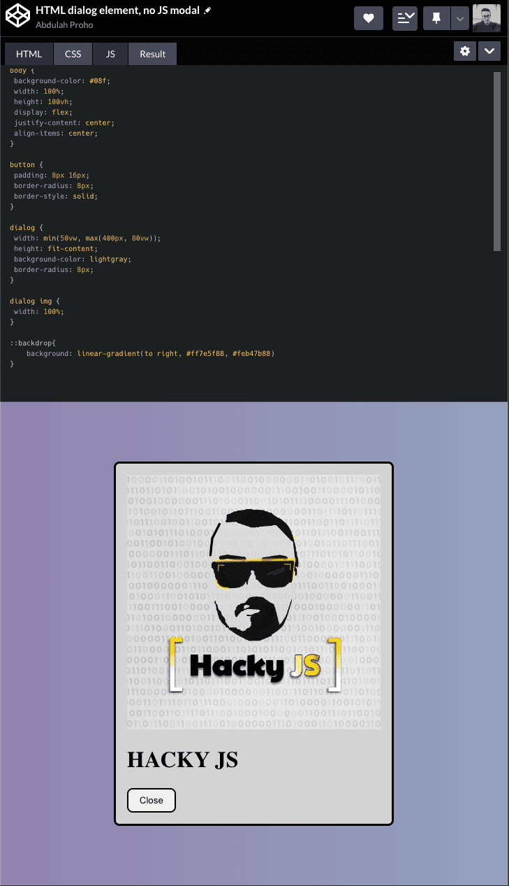 Create a beautiful modal dialog using HTML